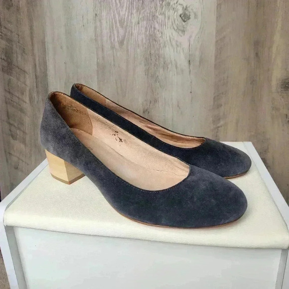 Madewell The Ella Pump Blue Suede Block Heel Round Toe Size 9.5 Women’s - Picture 8 of 9